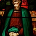 Stained glass panel in the transept of St. John's Anglican Church, Ashfield, New South Wales (NSW). This scene depicts Nathanael under a fig tree.