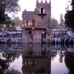 Crowds gather at the Fasiladas' bath in Gondar, Ethiopia, to celebrate Timket