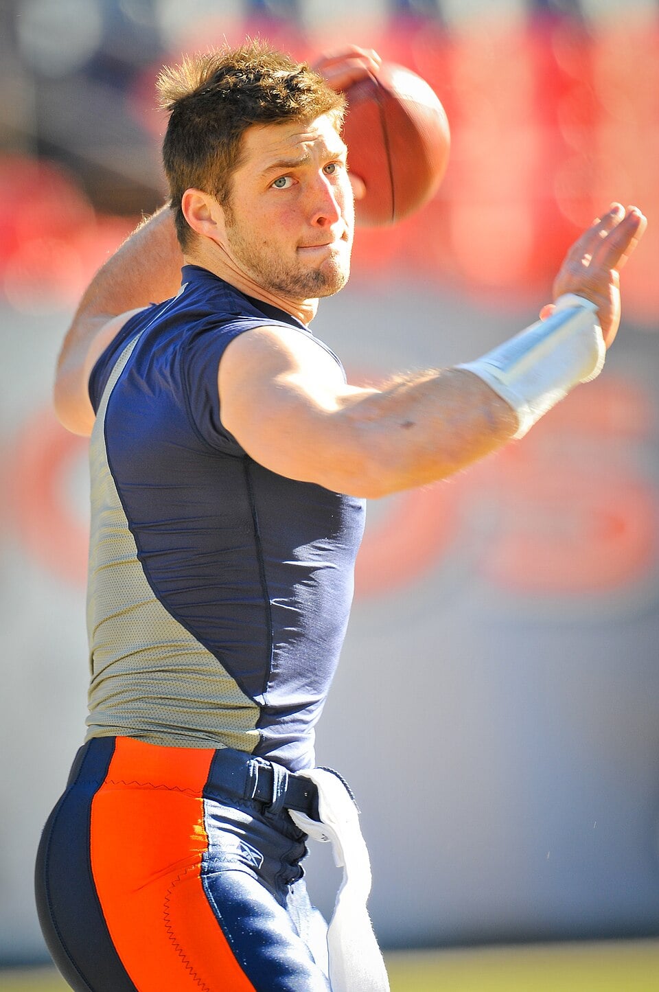 im Tebow “Tebowing” taken on 1-1-2012 at Sports Authority Field at Mile High (Denver Colorado). Denver Broncos vs Kansas City Chiefs Photo was taken prior to the start of the game.