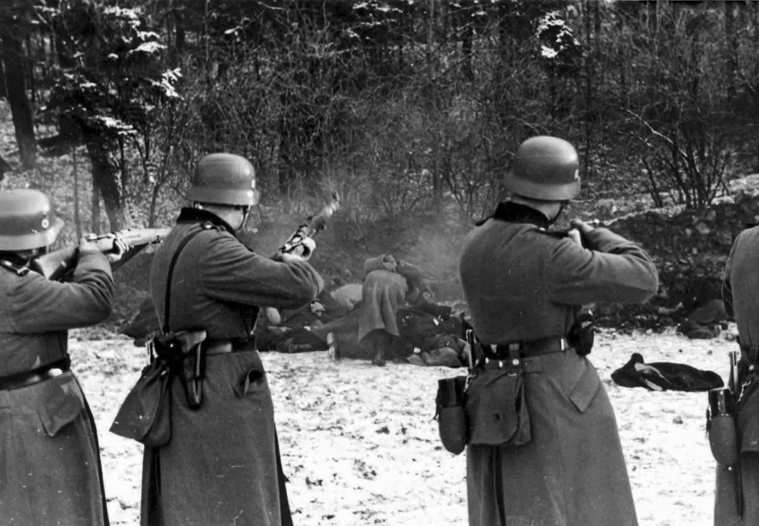 The execution of 56 Polish citizens in Bochnia, near Kraków, during German occupation of Poland, December 18, 1939 in a reprisal for an attack on a German police office two days earlier by the underground organization "White Eagle".