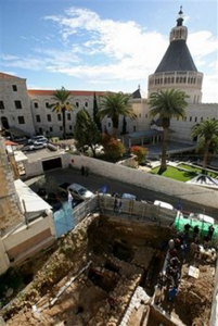 The archaeological site in relation to the Church of Annunciation (across the street)